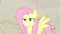 Size: 480x270 | Tagged: safe, screencap, doomie, fluttershy, changeling, pegasus, pony, a canterlot wedding, season 2, animated, disguise, disguised changeling, do me, eyeroll, fake fluttershy, female, gif, hub logo, mare, reaction image, solo focus