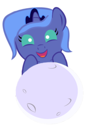 Size: 360x520 | Tagged: safe, artist:doctorxfizzle, princess luna, pony, g4, baby, baby luna, baby pony, cute, female, filly, filly luna, foal, happy, looking at you, moon, open mouth, peekaboo pony pals, simple background, smiling, solo, tangible heavenly object, transparent background, woona, younger