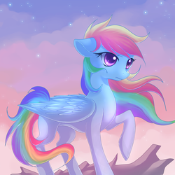 Size: 2222x2222 | Tagged: safe, artist:jacky-bunny, rainbow dash, pegasus, pony, g4, female, floppy ears, high res, mare, raised hoof, solo