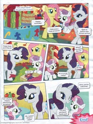 Size: 1195x1600 | Tagged: safe, fluttershy, rarity, sweetie belle, pegasus, pony, unicorn, g4, german comic, official, cake, comic, female, filly, food, mare, present, totally rufus, translation