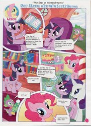 Size: 900x1241 | Tagged: safe, fluttershy, pinkie pie, rarity, spike, twilight sparkle, dragon, earth pony, pegasus, pony, unicorn, g4, german comic, official, comic, female, male, mare, the star of winterdreams, translation, twilight is a lion