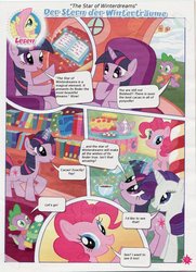 Size: 900x1241 | Tagged: safe, fluttershy, pinkie pie, rarity, spike, twilight sparkle, dragon, earth pony, pegasus, pony, unicorn, g4, german comic, official, comic, female, male, mare, the star of winterdreams, translation, twilight is a lion, unicorn twilight