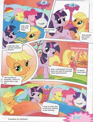 Size: 900x1180 | Tagged: safe, applejack, fluttershy, pinkie pie, rainbow dash, rarity, twilight sparkle, earth pony, pegasus, pony, unicorn, g4, german comic, official, comic, female, fireplace, mare, sleeping, the star of winterdreams, translation, unicorn twilight