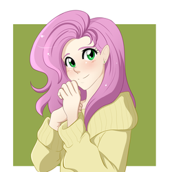 Size: 1024x1025 | Tagged: safe, artist:apple-cake, fluttershy, human, g4, clothes, female, humanized, smiling, solo, sweater, sweatershy