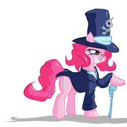 Size: 500x500 | Tagged: safe, artist:snus-kun, pinkie pie, earth pony, pony, g4, cane, clothes, female, glasses, grin, hat, mare, smiling, solo, top hat, voodoo