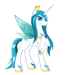 Size: 1713x1788 | Tagged: safe, artist:azurainalis, queen chrysalis, oc, oc:papillon, flutter pony, g4, crown, female, floating crown, flutter pony alicorn, jewelry, mare, princess chrysalis, raised hoof, regalia, simple background, transparent background