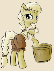 Size: 600x800 | Tagged: safe, artist:snus-kun, granny smith, earth pony, pony, bath, clothes, female, looking back, mare, pantaloons, pigtails, solo, sponge, tub, twintails, young granny smith, younger