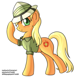 Size: 1000x1000 | Tagged: dead source, safe, artist:marikaefer, applejack, daring do, oc, oc only, earth pony, pony, g4, clothes, female, fusion, fusion:applejack, fusion:daring do, fusion:daringjack, hat, identity theft, mare, pith helmet, shirt, simple background, solo, transparent background