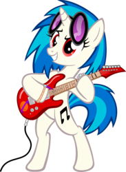 Size: 7307x10000 | Tagged: safe, artist:supermatt314, dj pon-3, vinyl scratch, pony, unicorn, g4, absurd resolution, bipedal, electric guitar, female, guitar, hooves, horn, mare, musical instrument, red eyes, simple background, smiling, solo, sunglasses, teeth, transparent background