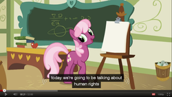 Size: 854x483 | Tagged: safe, screencap, cheerilee, earth pony, pony, call of the cutie, g4, caption win, female, mare, meme, ponyville schoolhouse, solo, youtube caption