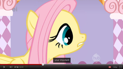 Size: 854x483 | Tagged: safe, screencap, fluttershy, pegasus, pony, g4, suited for success, carousel boutique, female, impotence, mare, solo, youtube caption