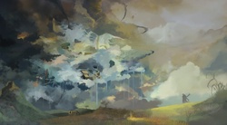 Size: 1943x1070 | Tagged: safe, artist:xatiav, cloudsdale, concept, no pony, ponycraft, rpg, scenery, windmill