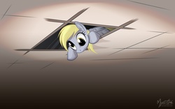 Size: 1680x1050 | Tagged: safe, artist:mysticalpha, derpy hooves, pegasus, pony, g4, ceiling pony, female, mare, solo, wallpaper