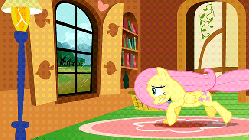 Size: 576x324 | Tagged: safe, edit, edited screencap, screencap, fluttershy, pegasus, pony, dragon quest, g4, season 2, abandon thread, animated, female, fluttershy's cottage, gif, mare, reaction image, solo