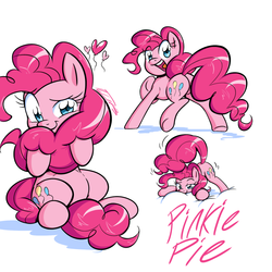 Size: 1280x1280 | Tagged: safe, artist:no-ink, edit, pinkie pie, earth pony, pony, g4, balloon, balloonbutt, butt, cute, diapinkes, featureless crotch, female, fluffy, heart, heart balloon, mare, playful, plot, solo