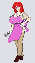 Size: 858x1557 | Tagged: safe, artist:moronsonofboron, twist, human, g4, apron, big breasts, breasts, busty twist, clothes, female, glasses, huge breasts, humanized, jewelry, necklace, simple background, solo, white background