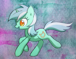 Size: 1620x1260 | Tagged: safe, artist:dawnfire, lyra heartstrings, pony, unicorn, g4, abstract background, colored pupils, female, filly, filly lyra, running, signature, solo, younger