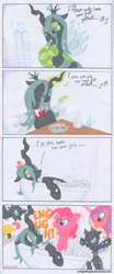 Size: 900x2154 | Tagged: safe, artist:foxxy-arts, derpy hooves, pinkie pie, princess cadance, queen chrysalis, alicorn, changeling, changeling queen, earth pony, pegasus, pony, g4, bath, bathtub, bubble bath, clothes, eating, female, food, happy, mare, pie, rubber duck, singing, socks, striped socks