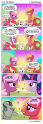 Size: 900x2573 | Tagged: safe, artist:pixelkitties, apple bloom, big macintosh, cheerilee, scootaloo, smarty pants, sweetie belle, twilight sparkle, earth pony, pegasus, pony, unicorn, g4, comic, cutie mark crusaders, female, filly, hallucination, lesbian, male, mare, ship:cheerilight, shipping, smartymac, stallion