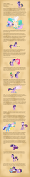 Size: 1000x5857 | Tagged: safe, artist:nimaru, lemon hearts, minuette, pinkie pie, princess celestia, spike, twilight sparkle, twinkleshine, alicorn, dragon, earth pony, pony, unicorn, g4, bed, cute, derp, eye contact, eyes closed, female, floppy ears, frown, glare, glowing horn, grin, gritted teeth, horn, hug, lidded eyes, looking at each other, luna's studies, magic, male, mare, messy mane, mouth hold, on side, open mouth, quill, raised hoof, sad, sleeping, smiling, tail hug, text, twiabetes, twilight snapple, wide eyes, worried