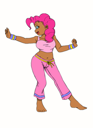 Size: 960x1320 | Tagged: artist needed, safe, pinkie pie, human, g4, barefoot, belly button, dark skin, feet, female, humanized, midriff, simple background, solo, white background, wristband