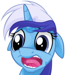 Size: 3000x3420 | Tagged: safe, artist:mysticalpha, artist:the smiling pony, minuette, pony, unicorn, g4, female, floppy ears, high res, horrified, mare, open mouth, reaction image, shocked, simple background, solo, transparent background