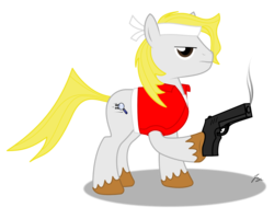 Size: 1280x1024 | Tagged: safe, artist:joze, earth pony, pony, clothes, gun, headband, male, marco rossi, metal slug, ponified, simple background, solo, stallion, transparent background, weapon