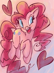 Size: 593x800 | Tagged: safe, artist:bwingbwing, pinkie pie, earth pony, pony, g4, cute, diapinkes, female, heart, mare, open mouth, pronking, smiling, solo