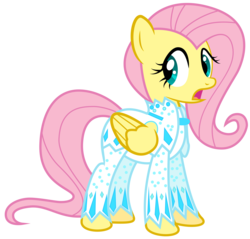 Size: 5617x5367 | Tagged: safe, artist:thehellbean, fluttershy, pegasus, pony, g4, green isn't your color, absurd resolution, clothes, dress, female, folded wings, looking back, mare, nudie suit, open mouth, simple background, solo, standing, transparent background, vector, wings