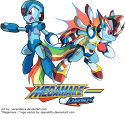 Size: 1000x950 | Tagged: safe, artist:xscaralienx, rainbow dash, semi-anthro, g4, crossover, female, mega man (series), megaman x, solo