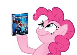 Size: 1184x855 | Tagged: safe, pinkie pie, earth pony, pony, g4, female, look what pinkie found, mare, megatron, meme, optimus prime, simple background, smiling, transformers, transformers prime, white background
