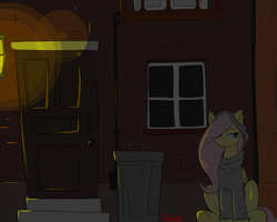 Size: 1280x1024 | Tagged: safe, artist:swomswom, fluttershy, pegasus, pony, g4, clothes, female, glowing, hoodie, mare, night, sitting, solo
