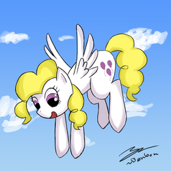 Size: 900x900 | Tagged: safe, artist:b0nbon, surprise, pegasus, pony, g1, g4, female, flying, g1 to g4, generation leap, mare, sky, smiling, solo