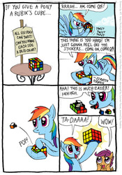 Size: 555x791 | Tagged: safe, artist:kturtle, rainbow dash, scootaloo, pegasus, pony, g4, cheating, comic, duo, duo female, female, filly, mare, rubik's cube