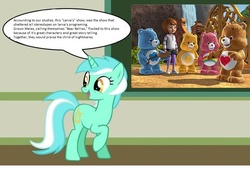 Size: 887x604 | Tagged: safe, lyra heartstrings, pony, unicorn, g4, care bears, chalkboard, creepy care bears girl, female, human studies101 with lyra, mare, meme