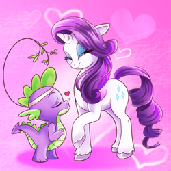 Size: 800x800 | Tagged: safe, artist:hylianguardians, rarity, spike, dragon, pony, unicorn, g4, abstract background, eyes closed, female, heart, interspecies, male, mare, mistletoe, ship:sparity, shipping, straight