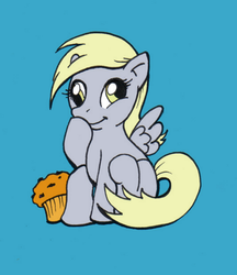 Size: 534x619 | Tagged: artist needed, safe, derpy hooves, pegasus, pony, g4, female, mare, muffin, simple background, sitting, solo