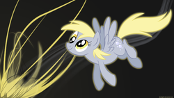 Size: 1600x900 | Tagged: safe, artist:derplight, derpy hooves, pegasus, pony, g4, abstract background, female, flying, mare, smiling, solo, wallpaper