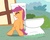 Size: 1306x1042 | Tagged: safe, artist:jarntazecht, scootaloo, pegasus, pony, g4, eyes closed, female, filly, gritted teeth, pun, pushing, solo, toilet, visual pun