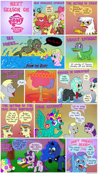 Size: 850x1510 | Tagged: safe, artist:fadri, apple bloom, applejack, big macintosh, bon bon, daisy, derpy hooves, flam, flim, flower wishes, gilda, granny smith, gummy, lily, lily valley, lyra heartstrings, princess luna, rainbow dash, sweetie drops, trixie, twilight sparkle, winona, alicorn, alligator, dog, earth pony, griffon, parasprite, pony, sea pony, unicorn, comic:and that's how equestria was made, g4, angry, baseball bat, boom, bowtie, brick joke, clothes, clown, comic, deep one, derpygate, everypony, female, foreshadowing, hilarious in hindsight, male, mare, mouth hold, mushroom cloud, sea monster, shoo be doo, stallion, suit, that pony sure does love humans, the horror, trixie is not amused, unamused, worried