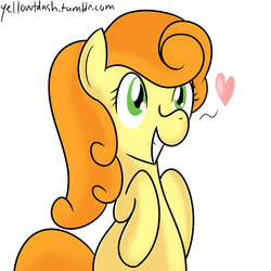 Size: 500x500 | Tagged: safe, artist:chir-miru, carrot top, golden harvest, earth pony, pony, g4, bipedal, female, heart, mare, simple background, smiling, solo, white background
