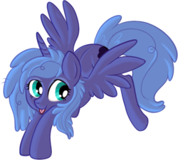 Size: 402x361 | Tagged: safe, artist:lulubell, princess luna, alicorn, pony, g4, alternate hairstyle, female, filly, foal, messy mane, simple background, solo, tongue out, transparent background, woona