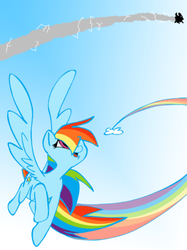Size: 599x800 | Tagged: safe, artist:bwingbwing, rainbow dash, pegasus, pony, g4, female, flying, mare, rainbow trail, sky, solo focus, trail