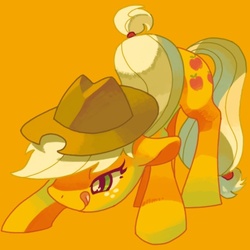 Size: 500x500 | Tagged: safe, artist:mutagorou0w0, applejack, earth pony, pony, g4, bedroom eyes, cute, face down ass up, female, floppy ears, get, index get, jackabetes, licking lips, mare, milestone, smiling, solo, tongue out