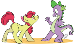 Size: 1096x653 | Tagged: safe, artist:rannva, apple bloom, spike, dragon, earth pony, pony, g4, adult, adult blank flank, blank flank, female, interspecies, male, mare, older, older apple bloom, older spike, ship:spikebloom, shipping, simple background, smiling, straight, transparent background