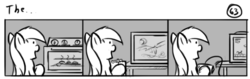 Size: 802x253 | Tagged: safe, artist:tetrapony, derpy hooves, pegasus, pony, comic:the daily derp, g4, comic, female, mare, monochrome, oven, solo, television, the..., video game