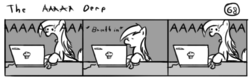 Size: 802x253 | Tagged: safe, artist:tetrapony, derpy hooves, pegasus, pony, comic:the daily derp, g4, comic, computer, female, laptop computer, mare, monochrome, screaming, solo, the aaaaa derp