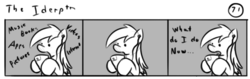 Size: 802x253 | Tagged: safe, artist:tetrapony, derpy hooves, pegasus, pony, comic:the daily derp, g4, comic, female, iphone, mare, monochrome, solo, the iderp(tm)