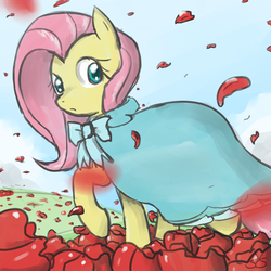 Size: 900x900 | Tagged: safe, artist:speccysy, fluttershy, pegasus, pony, g4, bow, cloak, clothes, female, flower, mare, rose, solo