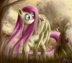 Size: 2250x1950 | Tagged: safe, artist:ajvl, fluttershy, butterfly, pegasus, pony, g4, female, mare, solo, tree